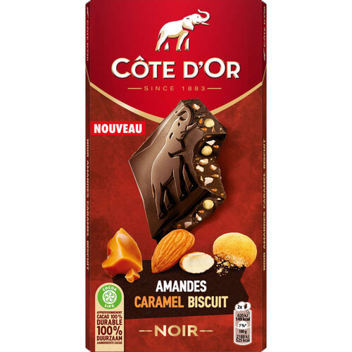 Côte d'Or Tablette de Chocolat Noir Amandes Caramel Biscuit 170g