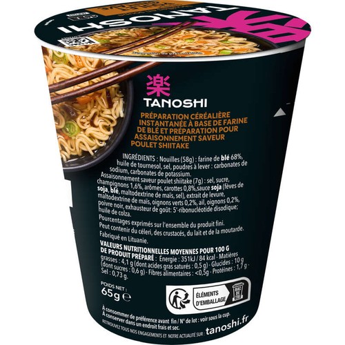 Tanoshi Japon Nouilles Japonaises Saveur Poulet Shiitaké 65g