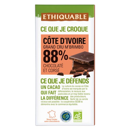 Ethiquable Chocolat Noir 88% Bio 100g