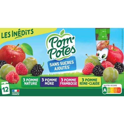 Materne Pom'Potes Compotes en Gourde Sans Sucres Ajoutés 4 Parfums 12x90g