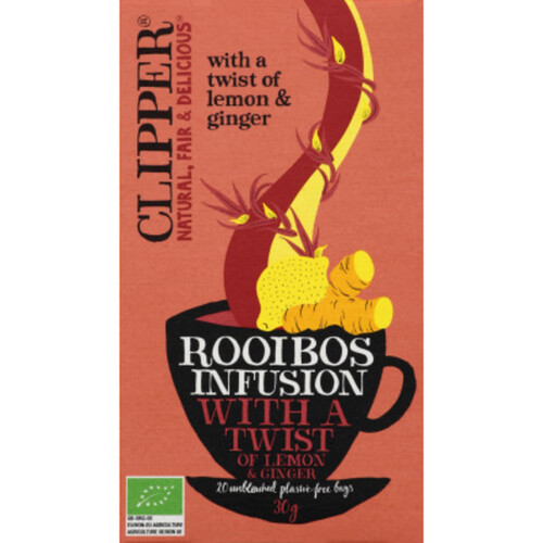 Clipper Rooibos Infusion Bio Au Gingembre Aromatisée Citron 30 G
