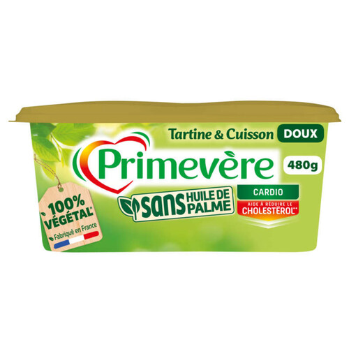 Primevère Margarine Tartine & Cuisson Sans Huile de Palme doux 480g