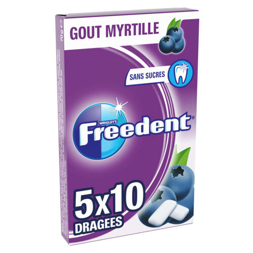 Freedent Chewing-Gum Goût Myrtille Sans Sucres 5X10 Dragées 70G