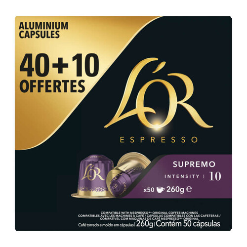 L or espresso supremo café en capsules x 40+10grt Promo (intensité 10) 260g