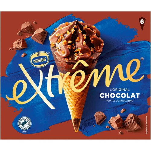 Nestlé Cônes Extrême Chocolat pépites de Nougatine 6x71g