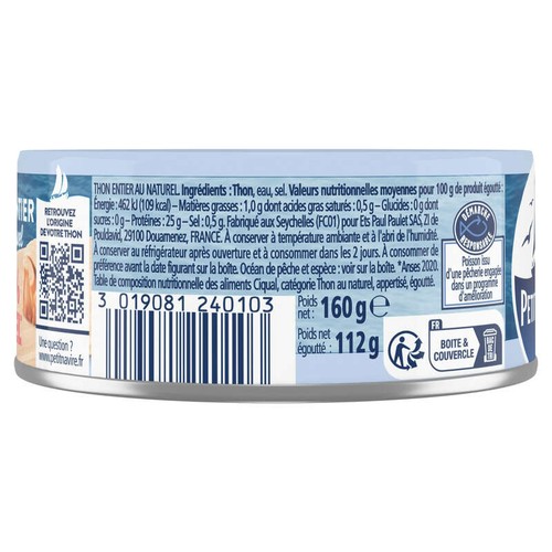 Petit Navire Thon Entier Naturel -25% Sel 112g