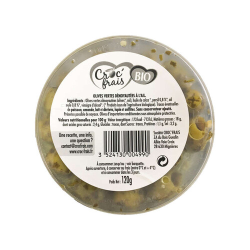 Croc Frais Olives Vertes de Grèce à l'Ail Bio 120g