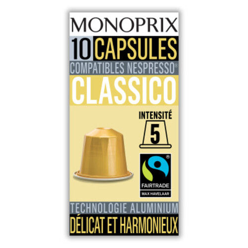 Monoprix Capsules de café Classico, délicat & harmonieux 10 capsules 50g