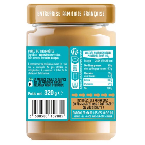 Andros Be Nuts PAT 100% Cacahuète 320g