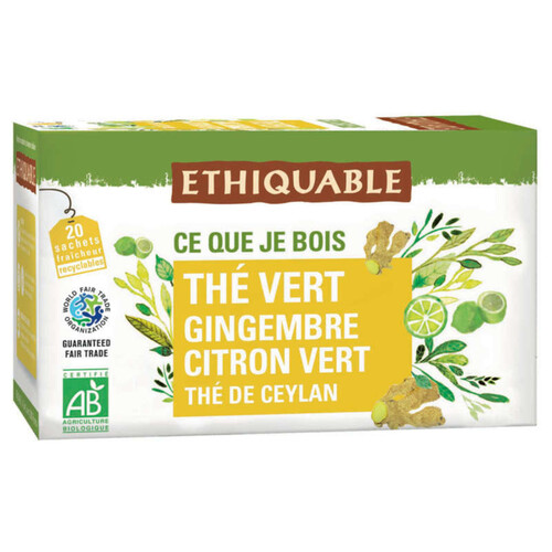 Ethiquable Thé Vert Gingembre Citron Vert Bio 36G