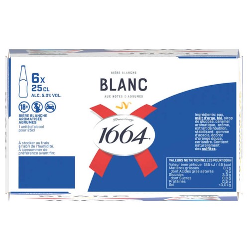1664 Bière Blanche Aromatisée Citron & Coriandre Fraîche Et Fruitée 6x25cl