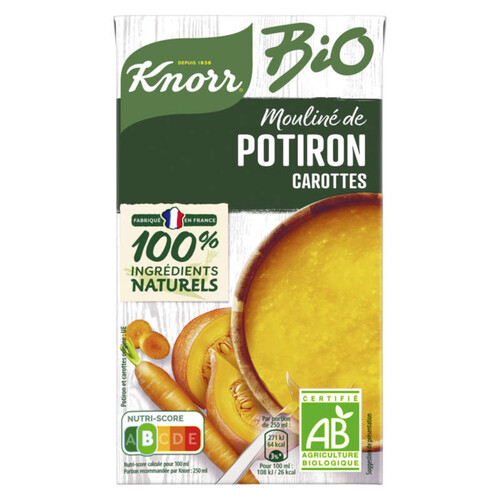 Knorr Soupe Liquide Mouliné de Potiron Carottes Bio Brique 1l