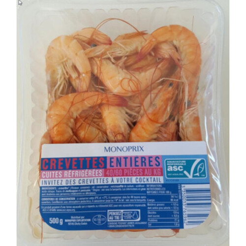 Monoprix Crevettes Entières 500g