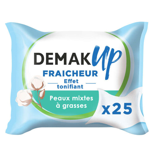 Demak'Up Lingettes à démaquiller Fraîcheur Peaux Mixtes à Grasses x25