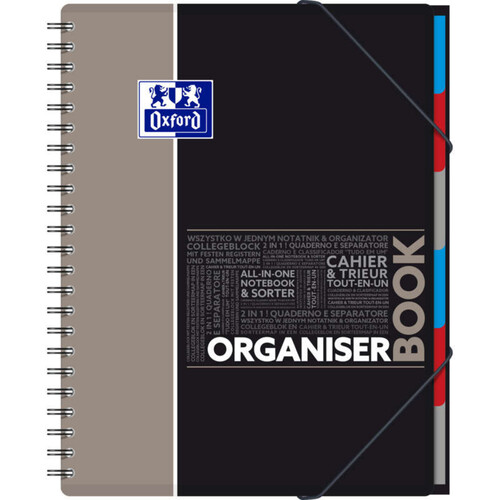 Oxford Cahier trieur, A4, grands carreaux, 160 pages, reliure spirale