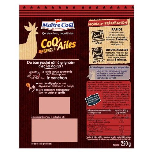 Maitre CoQ Ailes Barbecue 250g