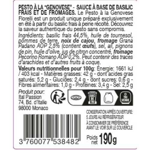Florelli Sauce Pesto Genovese 190g