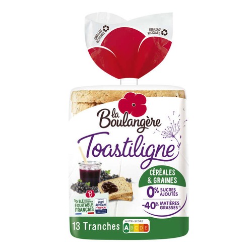 La Boulangère Toastiligne Pain de Mie aux Céréales avec Croûte x12 500g