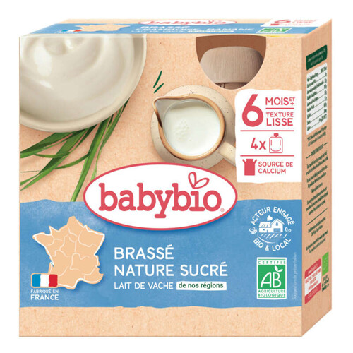 [Par Naturalia]  Babybio Brassé Nature Sucré, Dès 6 Mois, 4 x 85g