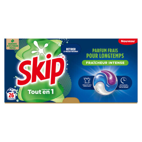 Skip Lessive Capsules 3 En 1 Fraîcheur Intense X26