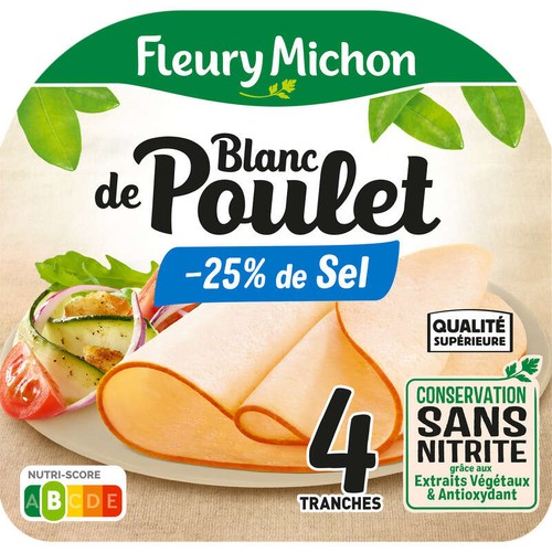 Fleury Michon Blanc De Poulet -25% De Sel x4