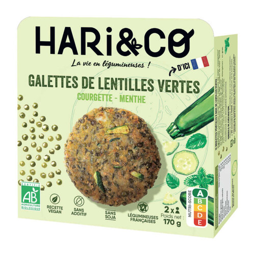 Hari&Co Galettes De Lentilles Vertes Bio Courgettes Menthe, Protéine Vég-Étale 85G