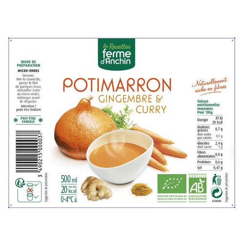 Ferme D'Anchin soupe bio potimarron gingembre & curry 500ml