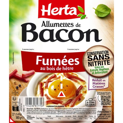 Herta Allumettes de Bacon Fumées au bois de Hêtre 2x90g