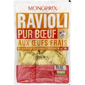 Monoprix Ravioli pur bœuf aux œufs frais 300g