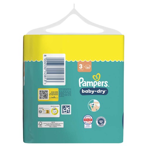 Pampers Baby-Dry Taille 3, 6kg-10kg, 84 Couches