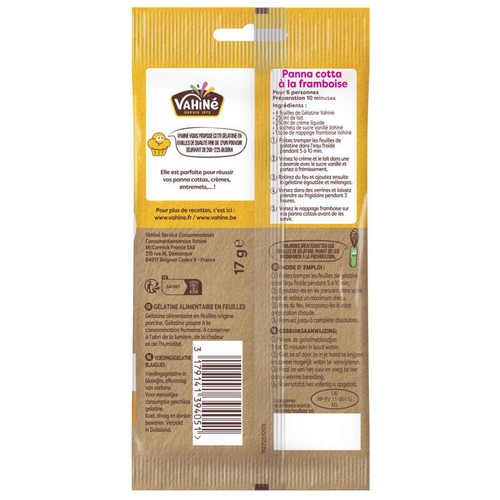 Vahiné Gélatine Alimentaire en feuilles 17g