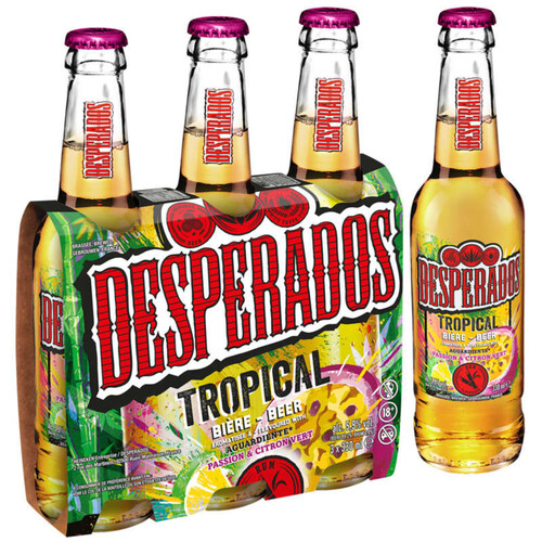 Desperados Tropical - Bière aromatisée au spiritueux Rhum, Fruit de la passion, Citron vert 3x33 cl - 5,90