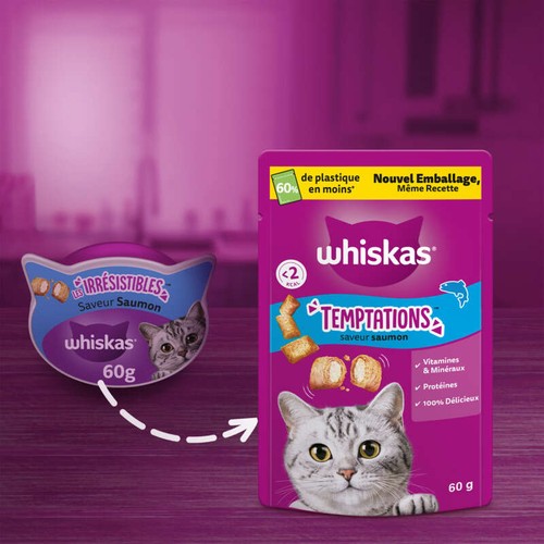 Whiskas Temptations friandises saveur saumon 60g - chat adulte
