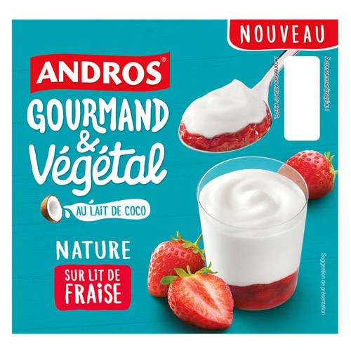 Andros Brassé Végétal Nature sur lit de Fraise au lait de Coco 4x100g