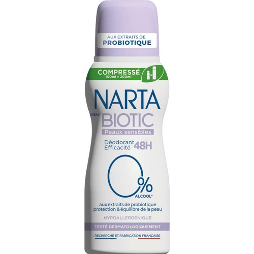 Narta Biotic Déodorant aux Extraits Probiotiques Peaux Sensibles  100ml