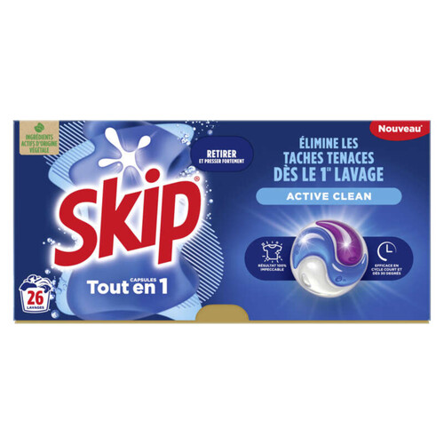 Skip lessive capsule 3 en 1 active clean x26