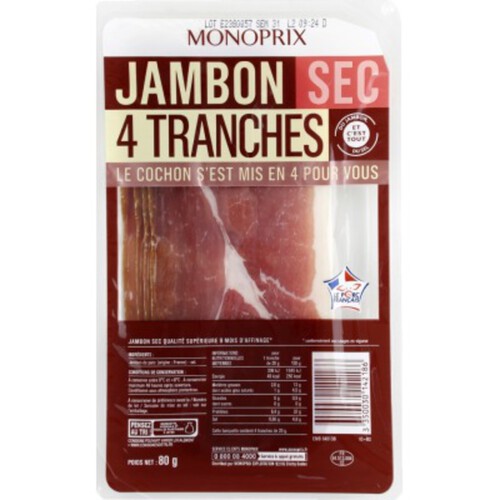 Monoprix Jambon Sec 80G