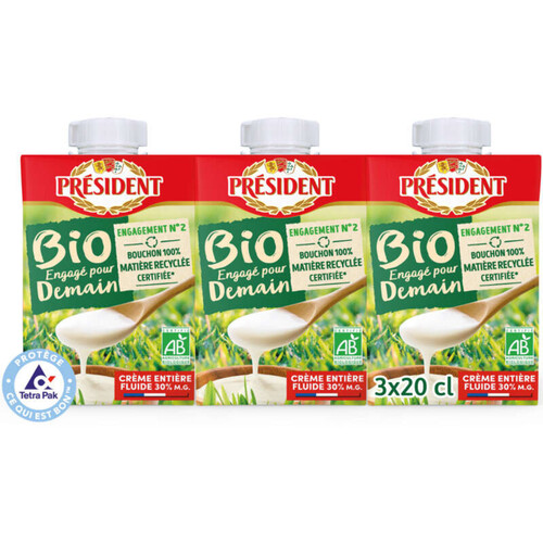 Président Crème UHT Fluide Entière 30% MG Briques 3x20cl