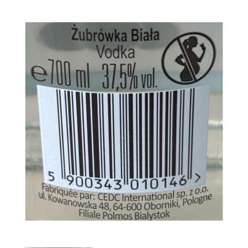 Zubrowka Biala Vodka Blanche Original 70cl
