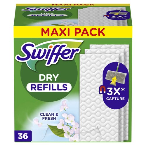 Swiffer Balai Attrape-Poussière Lingettes Sèches Propre & Frais x36