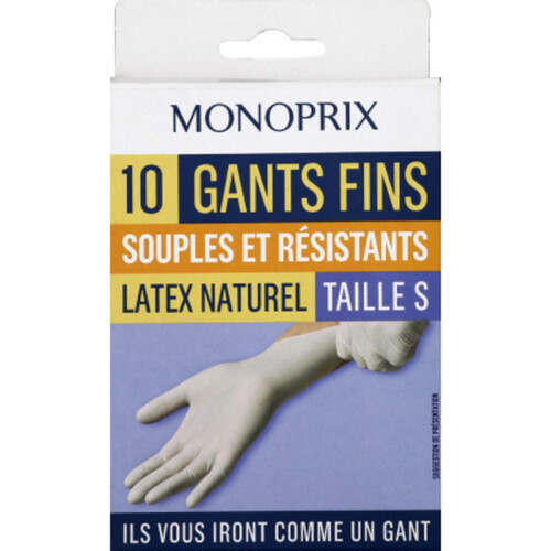Monoprix Gants Fins Souples Et Résistants, Latex Naturel, Taille S