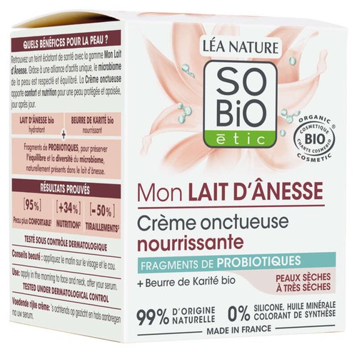 SO'BIO Crème Onctueuse nourrissante au lait d'ânesse 50ml