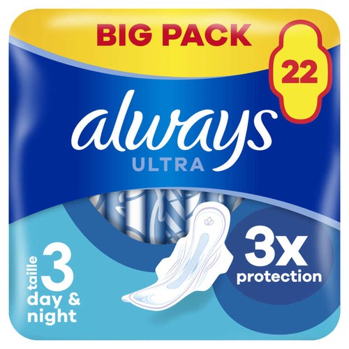 Always Ultra Serviettes day & night taille 3 ailettes x22 serviettes