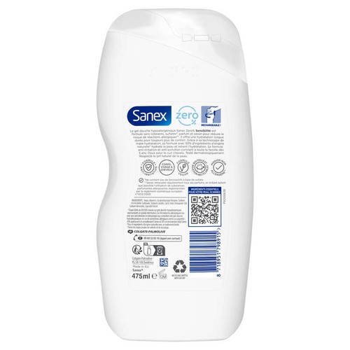 Gel douche hypoallergénique Sanex Zero% Sensitive - 475ml