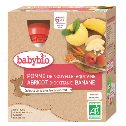 [Par Naturalia]  Babybio Compote Pomme Abricot Banane Dès 6 Mois 4x90g