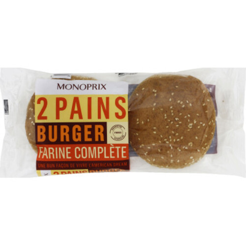 Monoprix burger farine complète x2 - 165g