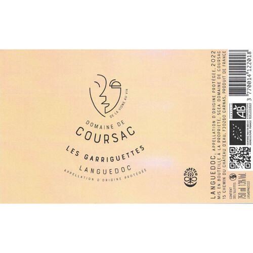 Domaine de Coursac aop les garriguettes Languedoc blanc - 75cl