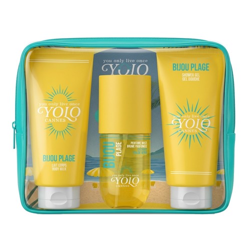 Yolo Cannes Trousse Bijou de Plage avec Gel douche 100ml + Lait corps 100ml+ Brume 90ml