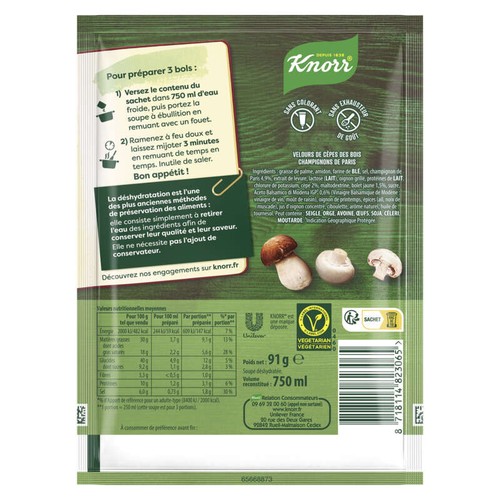 Knorr Moments Gourmets Soupe déshydratée Velours de Cèpes Champignons x3 91g