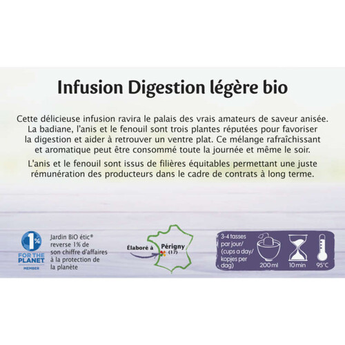 Jardin Bio Etic Infusion Digestion Légère Bio Sachet x20 30g
